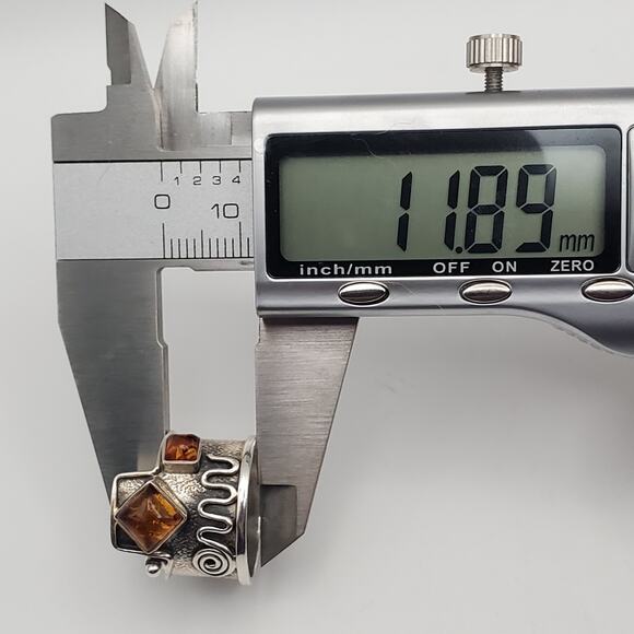 Artisan Boho Sterling Silver 925 Baltic Amber Wide Band Ring Size 6 - Picture 12 of 14